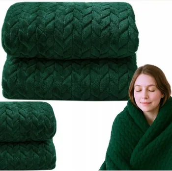 Přehoz na lůžko Přehoz / Deka na postel s prolisovaným vzorem rybí kosti 70x160 cm - Lahvově zelená