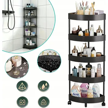 Koupelnový nábytek ROHOVÁ POLICE DO SPRCHY KOUPELNOVÁ KUCHYŇSKÁ NA KOLEČKÁCH REGÁL 5 PATROVÁ