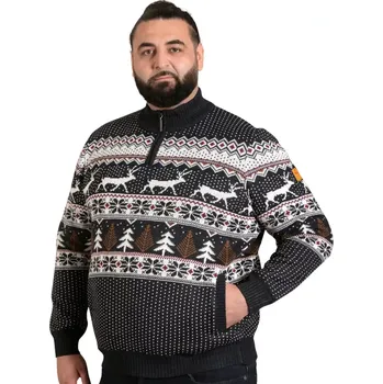 Pánský svetr Velký pánský vánoční svetr se zapínáním na krátký zip Duke D555 Nicholas tmavě modrý (5XL)