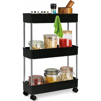 regál REGÁL na KOLEČKÁCH Univerzální do KUCHYNĚ KOUPELNY 3 Police Černý Tadar 41x14x64
