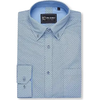 Pánská košile Velká pánská kostkovaná košile s dlouhým rukávem Kam 6351 tmavě modrá (1) (5XL)