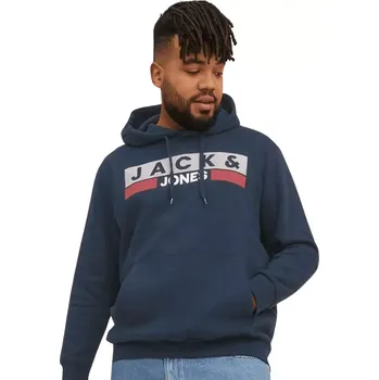 Pánská mikina Pánská velká klokaní mikina přes hlavu s kapucí Jack & Jones 12163777 tmavě modrá (4XL)