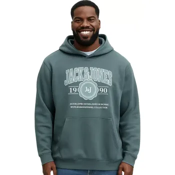 Pánská mikina Pánská velká mikina přes hlavu Jack & Jones 12279622 šedě-modrá (7XL)