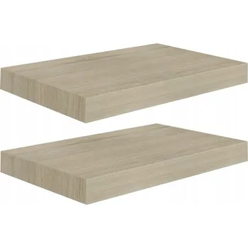 police Sada 2 dubových nástěnných polic 40 x 23 x 3,8 cm MDF s kovem