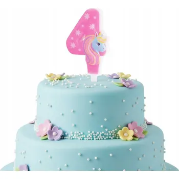 Dortová svíčka Narozeninová svíčka Jednorožec číslice 4 na dort Růžová Pohádková