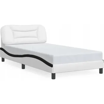 Postel Rám postele s čelem postele, bílo-černá, 218x105x74,5 cm