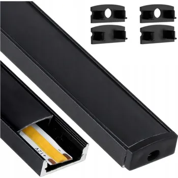 LED osvětlení Profil nástěnný pro LED pásky černý + černý kryt, koncovky, 2m Ecolight