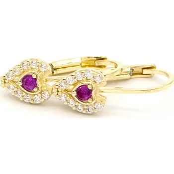 Náušnice Zlaté náušnice srdíčka s růžovým kamínkem a zirkony 1,55g