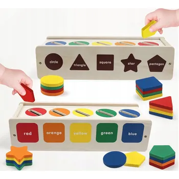 Dřevěná hračka Dřevěný třídič kostek PUZZLE TVARY BARVY MONTESSORI VZDĚLÁVACÍ