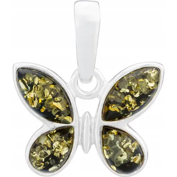 Přívěsek Motýl MOTÝLEK jemný stříbrný přívěsek JANTAR