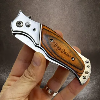 kapesní nůž Tvujoriginal Luxusní vyklápěcí nůž s gravírováním | Dřevěná rukojeť & originální dárek Hnědá