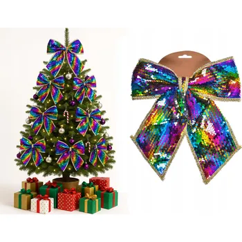 Vánoční dekorace VELKÁ MAŠLE stuha mašlička dekorace SE CEKINAMI NA VÁNOČNÍ STROMEK DVEŘE ozdoba