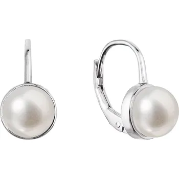 Náušnice Stříbrné náušnice visací s bílou říční perlou 21079.1 rhodiované stříbro, říční perla
