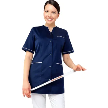 Zdravotnický oděv Dámský lékařský kosmetický plášť tmavě modré lemování bílá zástěra (52)