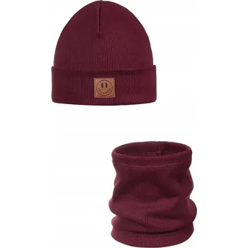Čepice Jarní souprava čepice a nákrčník SMILE - bavlna - BORDO 48-52