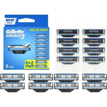Gillette Mach 3 náhradní břity 8 ks, žiletky do holicího strojku, náhradní hlavice
