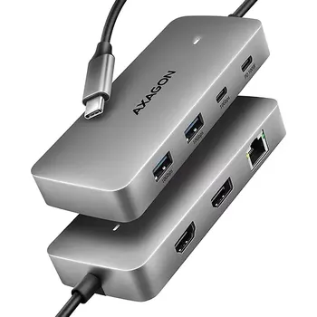 AXAGON HMC-CUB83X2, USB 10Gbps hub, 2x USB-A, USB-C, HDMI & DP 4k/144Hz, RJ-45, PD 100W, kabel 15cm
