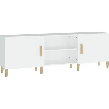 Televizní stolek Bílá TV skříňka 150 x 30 x 50 cm, materiál dřevotříska, eukalyptové dřevo