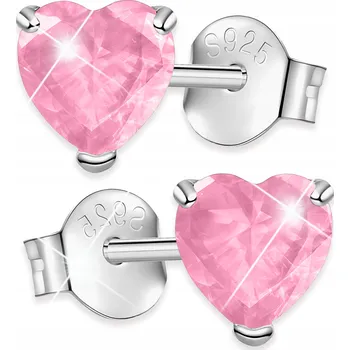 Náušnice Stříbrné Náušnice Srdíčka růžovými kubickými zirkony, STŘÍBRO 925