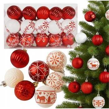 Vánoční dekorace SADA VÁNOČNÍCH BANĚK VÁNOČNÍCH KOULÍ 30 KS NEROZBITNÉ BÍLO-ČERVENÉ