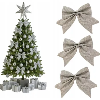 Vánoční dekorace 3 ks MAŠLE stuhy mašličky dekorace LESKLÉ