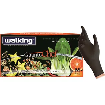Vyšetřovací rukavice Walking Nitrilové rukavice černé Guanto Chef, BOX 100 ks Balení: M