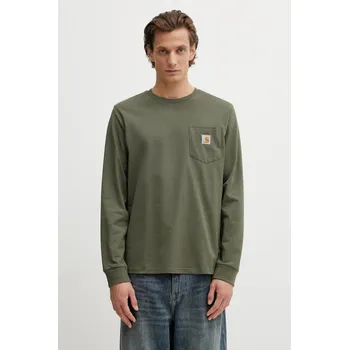 Pánské tričko Bavlněné tričko s dlouhým rukávem Carhartt WIP LS Pocket T-Shirt, M, zelená, 91X