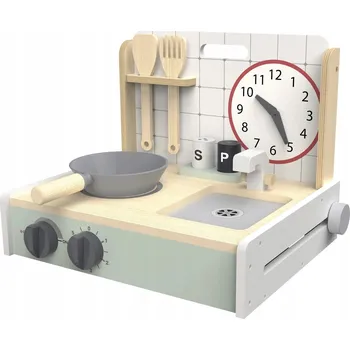 Dětská kuchyňka Skládací dřevěná kuchyňka pro děti, sada na hraní s příslušenstvím