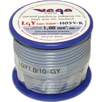 elektrický kabel Kabel LGY/H05V-K 1,00 mm2 10 m Šedý