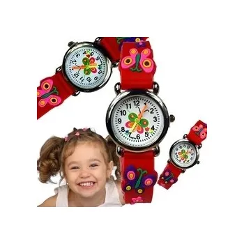 Hodinky KLASICKÉ DĚTSKÉ HODINKY MOTÝLI ČERVENÉ VZDĚLÁVACÍ