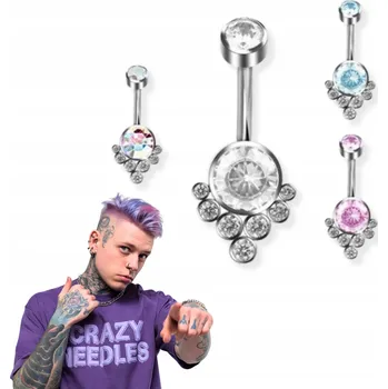 Piercing Titanový piercing do pupíku s bílými zirkony 1,6/10