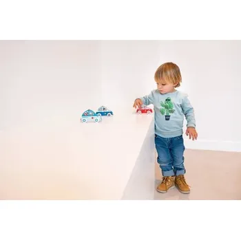 Dřevěná hračka Scratch, 4 Dřevěná Autíčka - Displej 12 ks