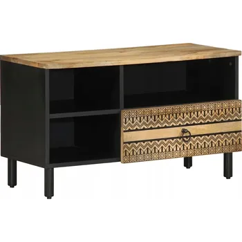 Televizní stolek TV stolek z masivního mangového dřeva, černý, 80 x 33,5 x 46 cm