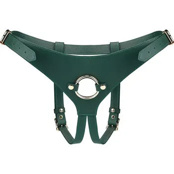 Připínací penis Liebe Seele Mossy Chic Leather Strap On Harness, kožený strap-on postroj