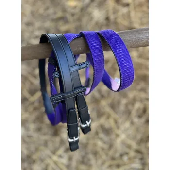 Sedlářská výroba Plátěné otěže z dvojitého popruhu, full Barva: černá/fialový popruh