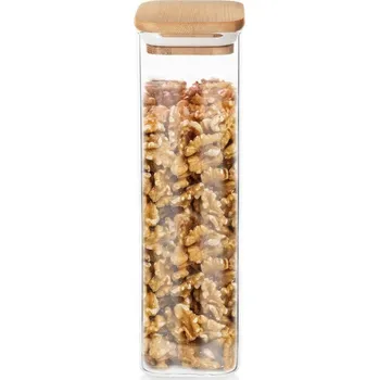 Dóza na potraviny Skleněná dóza s bambusovým víkem, vzduchotěsná, na potraviny a sypké produkty, 600 ml