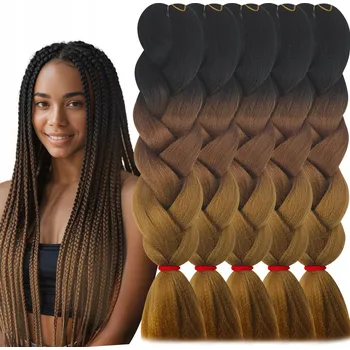 Příčesek Syntetické vlasy na copánky Ombre Černá Hnědá Blond Sada 5 ks #ACM43