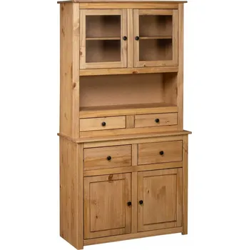 Komoda Rustikální Skříň z Masivního Borovicového Dřeva, Přírodní, 93x40,5x180 cm