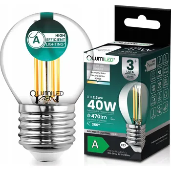 Žárovka LED ŽÁROVKA E27 FILAMENT TŘÍDA A 2,2W 470LM = 40W 4000K 360° KULIČKA