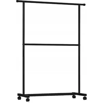 Věšák STOJANOVÝ VĚŠÁK NA OBLEČENÍ DVOJITÝ S KOLEČKY 182x40x120cm ČERNÝ