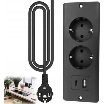 Elektrická zásuvka Zásuvka do pracovní desky Zapuštěná Výsuvná USB USB-C Klikací 250V Černá