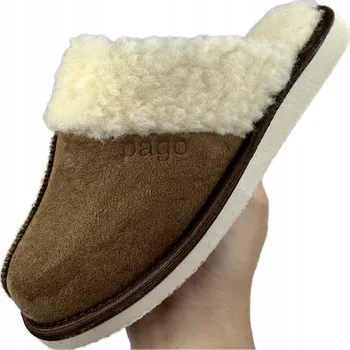 Dámská obuv Teplé Dámské Pantofle z Přírodní Vlny Merino Domácí Obuv Hnědé Pago
