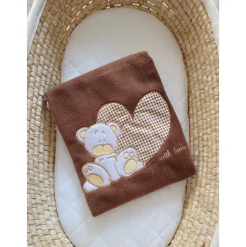 Dětská deka Fleecová deka pro miminka - Milo - Medvídek se srdíčkem hnědý My Sweet Baby