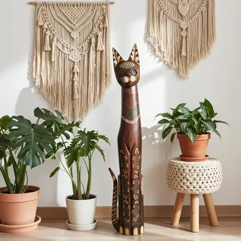 Kočka 3 Socha XXL Dřevo 100 cm