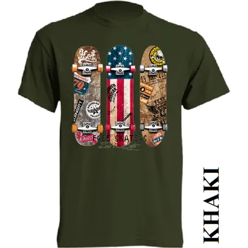 Pánská móda levne-bavlnene-tricko-potisk-skateboard Barva: Khaki, velikost: S