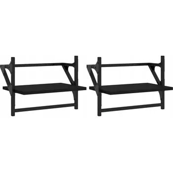 police Černé nástěnné police s tyčí, 40 x 25 x 30 cm, dřevěný materiál