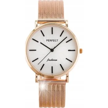 Hodinky DÁMSKÉ HODINKY PERFECT E334 Náramek růžové zlato Stříbrný ciferník + BOX