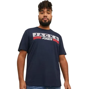 Oblečení a móda Velké pánské tričko s potiskem a nápisem Jack & Jones 12158505 Play 4 tmavě modrá (5XL)
