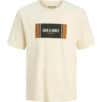 Oblečení a móda Velké pánské tričko s potiskem krátký rukáv Jack & Jones 12285530 krémové (5XL)