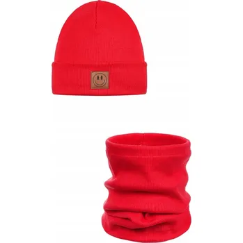 Čepice Jarní souprava čepice a nákrčník SMILE - bavlna - ČERVENÁ 48-52